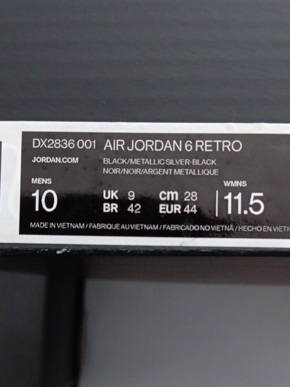 Jordan Air Jordan 6 Retro Black/Metallic Silver